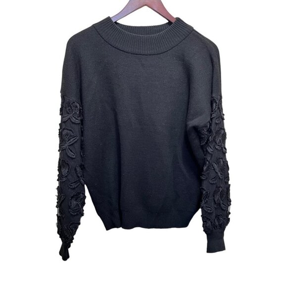 AMARYLLIS Black Floral Wool Blend Crew Neck  Sweater Size Medium - Picture 1 of 7